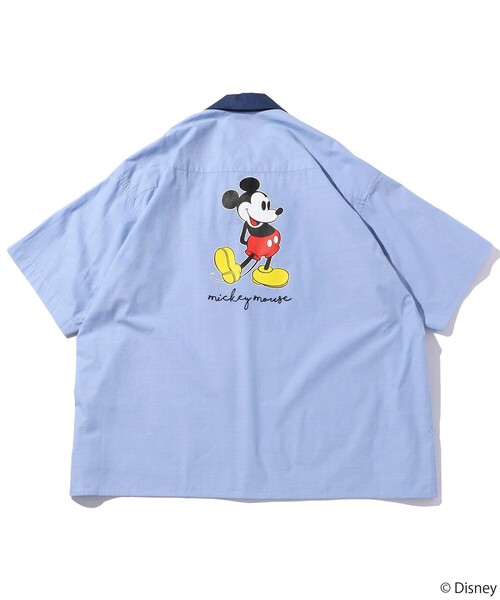 FREAK'S STORE(フリークスストア)の「WEB限定【DISNEY/ディズニー ミッキーマウス】 別注 ビッグシルエット ワンポイント刺繍 バックプリントオープンカラーシャツ/クレリック/ワークシャツ(シャツ/ブラウス・メンズ・ベージュ/ブラック/サックスブルー/グリーン/その他13・MEDIUM/LARGE/SMALL)」の14枚目の写真