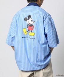 FREAK'S STORE | WEB限定【DISNEY/ディズニー ミッキーマウス】 別注  ビッグシルエット ワンポイント刺繍 バックプリントオープンカラーシャツ/クレリック/ワークシャツ(シャツ/ブラウス)