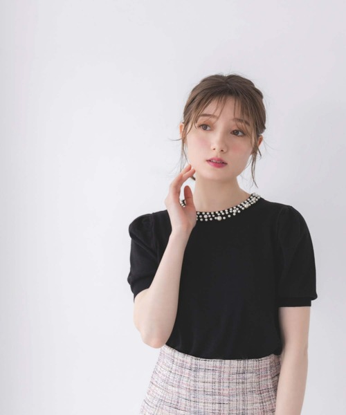 fifth(フィフス)の「ビジューネック半袖ニット(ニット/セーター・レディース・ホワイト/ベージュ/ブラック・M)」の13枚目の写真