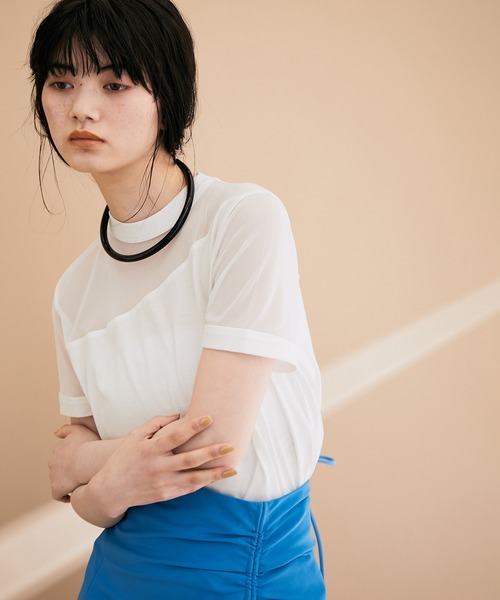 ADAM ET ROPE'（アダムエロペ）の「【サステナブル】シアーコンビプルオーバー（Tシャツ/カットソー・レディース・ホワイト/ブラック/クリーム・FREE）」の2枚目の写真