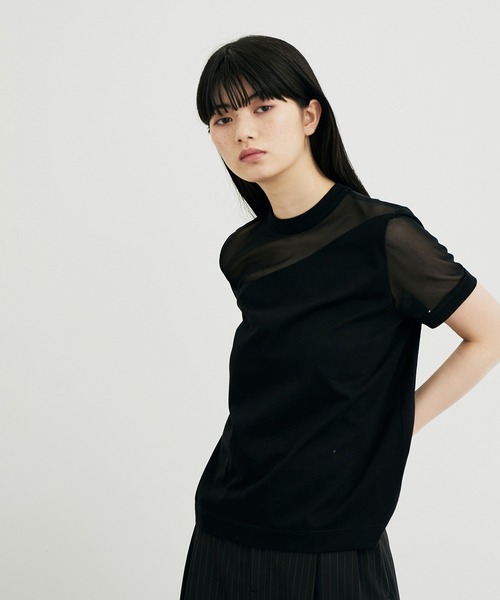 ADAM ET ROPE'（アダムエロペ）の「【サステナブル】シアーコンビプルオーバー（Tシャツ/カットソー・レディース・ホワイト/ブラック/クリーム・FREE）」の3枚目の写真