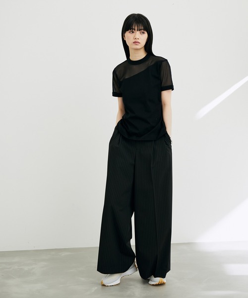 ADAM ET ROPE'（アダムエロペ）の「【サステナブル】シアーコンビプルオーバー（Tシャツ/カットソー・レディース・ホワイト/ブラック/クリーム・FREE）」の4枚目の写真