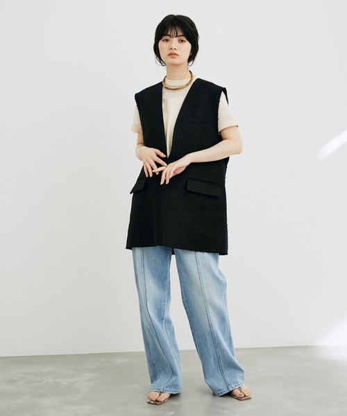 ADAM ET ROPE'（アダムエロペ）の「【サステナブル】シアーコンビプルオーバー（Tシャツ/カットソー・レディース・ホワイト/ブラック/クリーム・FREE）」の8枚目の写真