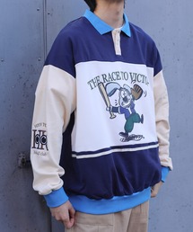 フック HOOK HOOK ーoriginalー ブロックチェック切り替えプリントハイネックスウェット （ネイビー） フック HOOK HOOK －original－ ブロックチェック切り替え