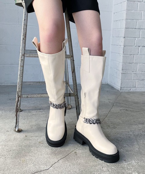 PAGEBOY（ページボーイ）の「チェーンロングブーツ（ブーツ・レディース・ブラック/オフホワイト・M/L）」の3枚目の写真