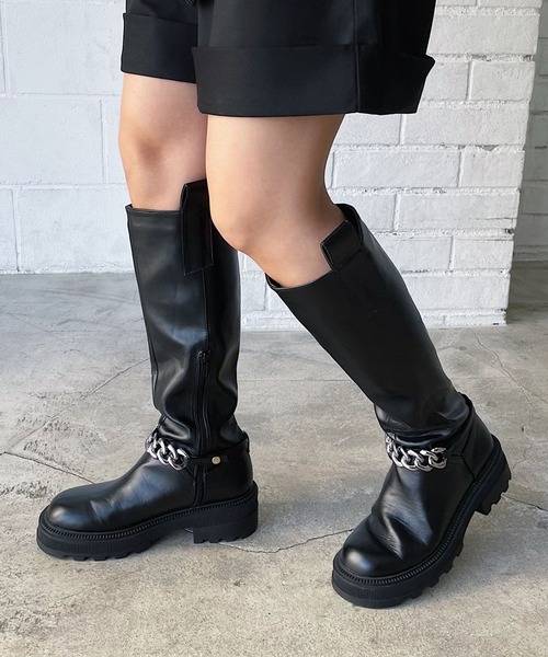 PAGEBOY（ページボーイ）の「チェーンロングブーツ（ブーツ・レディース・ブラック/オフホワイト・M/L）」の4枚目の写真