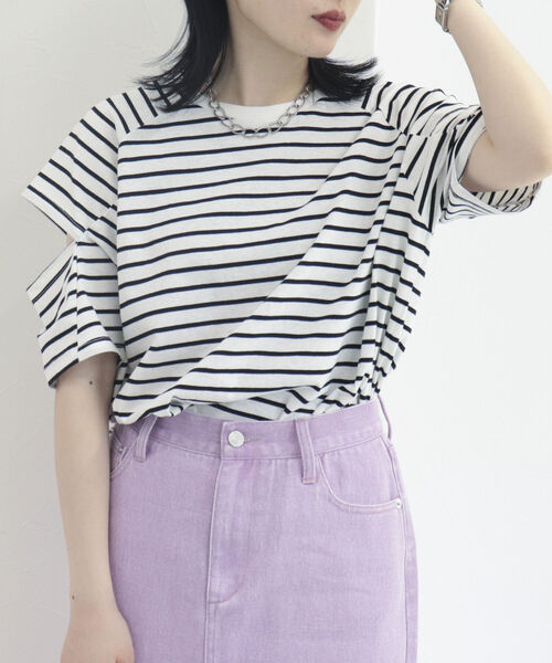 fredy emue(フレディエミュ)の「カットアウトボーダーTシャツ(Tシャツ/カットソー・レディース・ホワイト系その他/ブラック系その他/グリーン系その他・38)」の9枚目の写真
