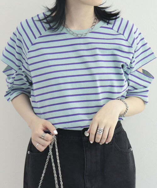 fredy emue(フレディエミュ)の「カットアウトボーダーTシャツ(Tシャツ/カットソー・レディース・ホワイト系その他/ブラック系その他/グリーン系その他・38)」の16枚目の写真