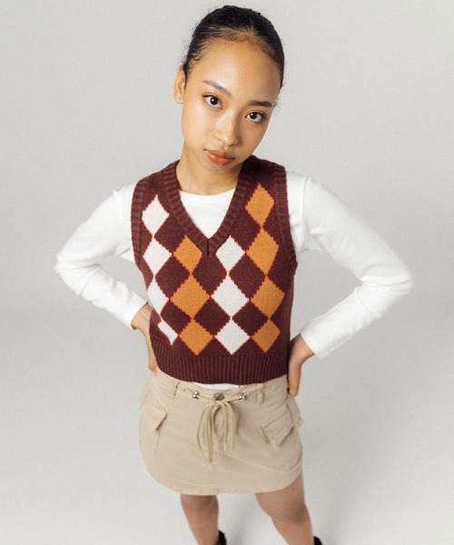 Ressaca（レサーカ）の「ショート丈 Vネック アーガイルチェック柄