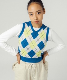 チェック柄ノースリーブベスト 楽天市場】送料無料 ベスト ニットベスト 韓国風 アーガイルチェック柄