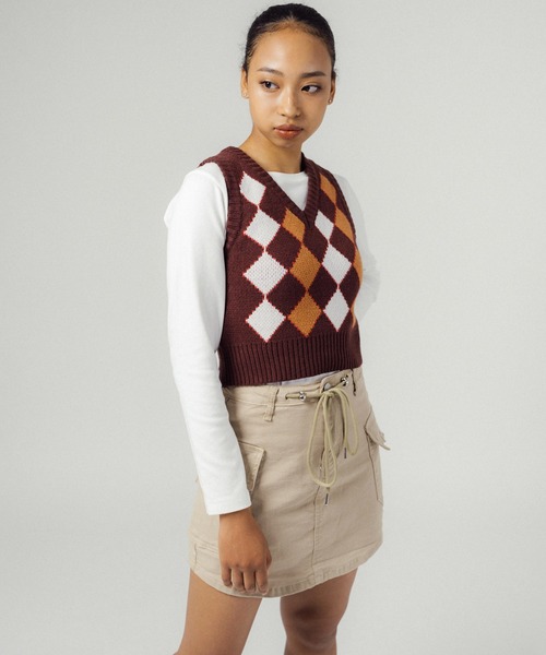 Ressaca（レサーカ）の「ショート丈 Vネック アーガイルチェック柄