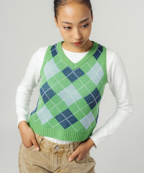 Ressaca（レサーカ）の「ショート丈 Vネック アーガイルチェック柄
