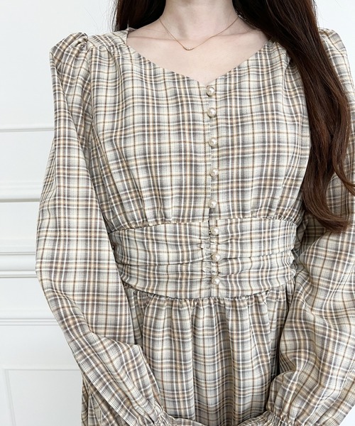 MIIA（ミーア）の「パフスリーブチェックマキシワンピース（ワンピース・レディース・ブラウン/グリーン/モカ・FREE）」の12枚目の写真