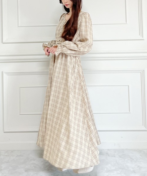 MIIA（ミーア）の「パフスリーブチェックマキシワンピース（ワンピース・レディース・ブラウン/グリーン/モカ・FREE）」の14枚目の写真