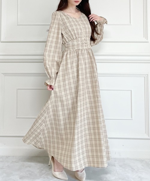 MIIA（ミーア）の「パフスリーブチェックマキシワンピース（ワンピース・レディース・ブラウン/グリーン/モカ・FREE）」の15枚目の写真