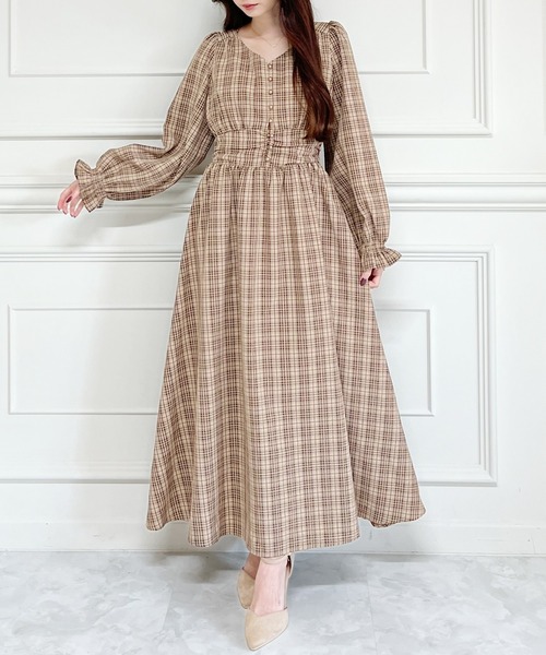 MIIA（ミーア）の「パフスリーブチェックマキシワンピース（ワンピース・レディース・ブラウン/グリーン/モカ・FREE）」の16枚目の写真