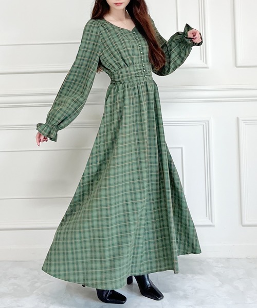 MIIA（ミーア）の「パフスリーブチェックマキシワンピース（ワンピース・レディース・ブラウン/グリーン/モカ・FREE）」の17枚目の写真