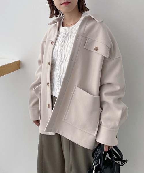 PAGEBOY（ページボーイ）の「ウーリーテックワークコート（ダウンジャケット/コート・レディース・オフホワイト/ブラック・FREE）」の2枚目の写真