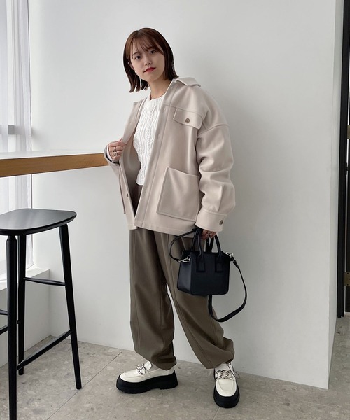 PAGEBOY（ページボーイ）の「ウーリーテックワークコート（ダウンジャケット/コート・レディース・オフホワイト/ブラック・FREE）」の6枚目の写真