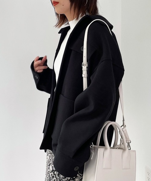 PAGEBOY（ページボーイ）の「ウーリーテックワークコート（ダウンジャケット/コート・レディース・オフホワイト/ブラック・FREE）」の7枚目の写真