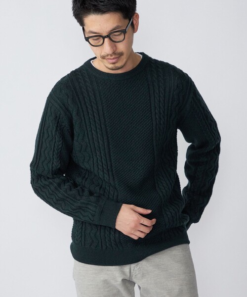 SHIPS（シップス）の「SHIPS:〈洗濯可能〉ランダムアラン クルーネック プルオーバー ニット（ニット/セーター・メンズ・ダークグリーン/ネイビー/グレー/オフホワイト・SMALL/MEDIUM/LARGE/X-LARGE）」の3枚目の写真