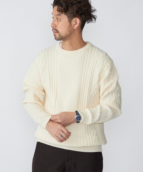 SHIPS（シップス）の「SHIPS:〈洗濯可能〉ランダムアラン クルーネック プルオーバー ニット（ニット/セーター・メンズ・ダークグリーン/ネイビー/グレー/オフホワイト・SMALL/MEDIUM/LARGE/X-LARGE）」の5枚目の写真