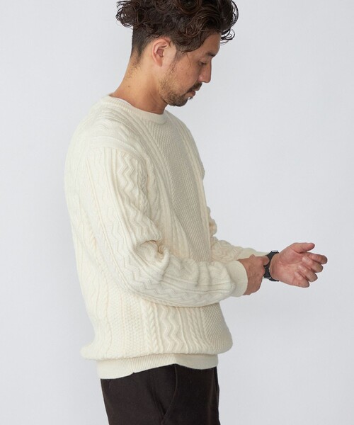 SHIPS（シップス）の「SHIPS:〈洗濯可能〉ランダムアラン クルーネック プルオーバー ニット（ニット/セーター・メンズ・ダークグリーン/ネイビー/グレー/オフホワイト・SMALL/MEDIUM/LARGE/X-LARGE）」の8枚目の写真