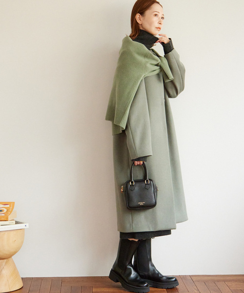 セール】□別注LANA WOOL 140 クルーネックコート（ノーカラーコート