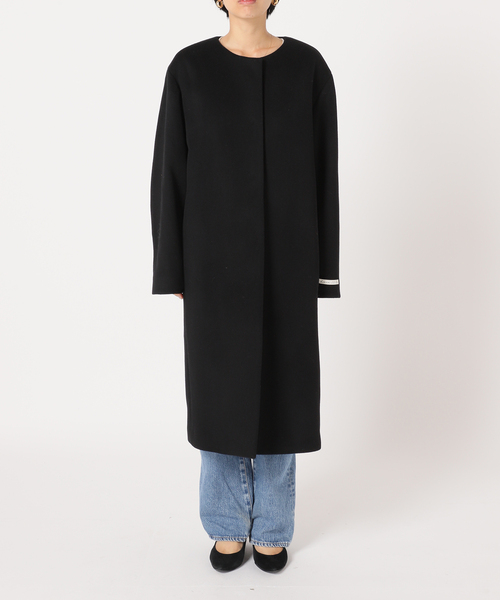セール】□別注LANA WOOL 140 クルーネックコート（ノーカラーコート