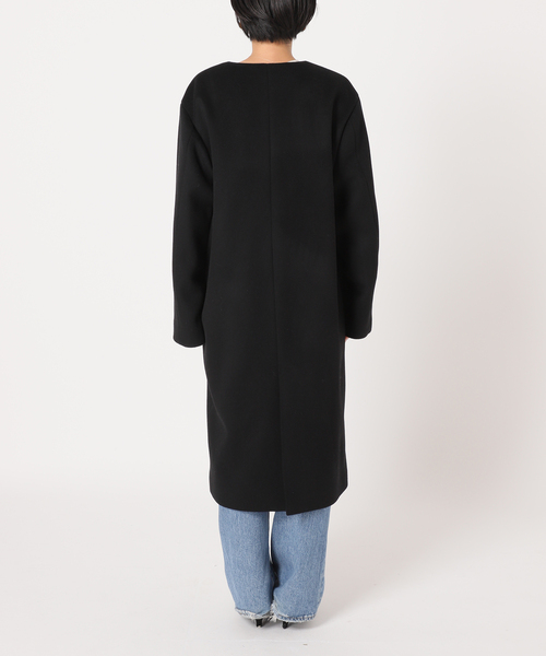 セール】□別注LANA WOOL 140 クルーネックコート（ノーカラーコート