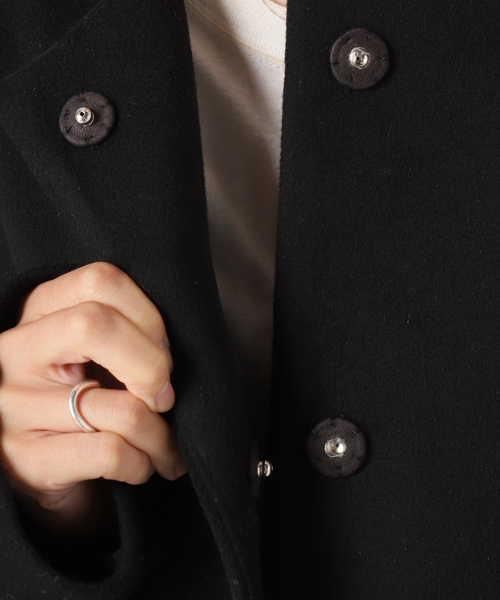 セール】□別注LANA WOOL 140 クルーネックコート（ノーカラーコート