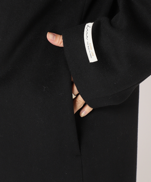 セール】□別注LANA WOOL 140 クルーネックコート（ノーカラーコート