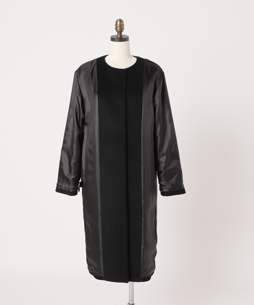 セール】□別注LANA WOOL 140 クルーネックコート（ノーカラー