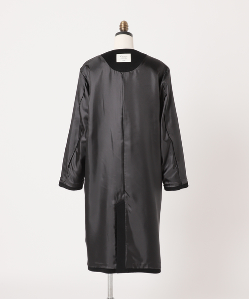 セール】□別注LANA WOOL 140 クルーネックコート（ノーカラーコート