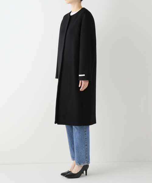 セール】□別注LANA WOOL 140 クルーネックコート（ノーカラーコート