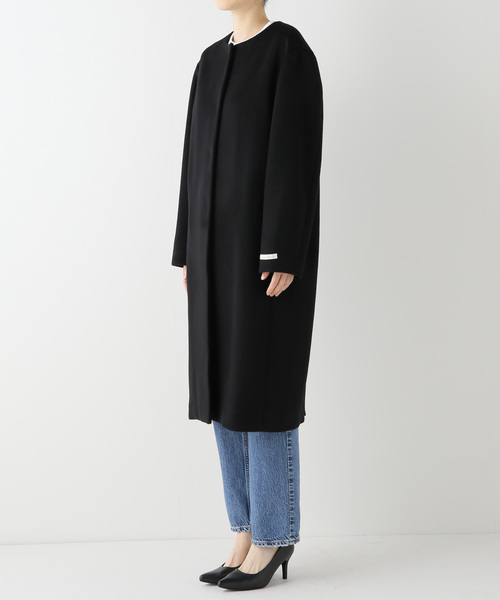 セール】□別注LANA WOOL 140 クルーネックコート（ノーカラーコート