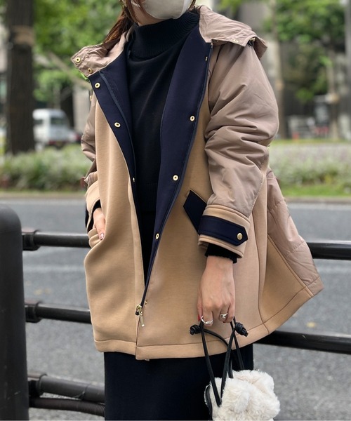 Chez toi(シェトワ)の「ウォッシャブル中綿×ダンボールフードジャケット(ダウンジャケット/コート・レディース・ブラック/ベージュ/アイボリー・FREE)」の3枚目の写真
