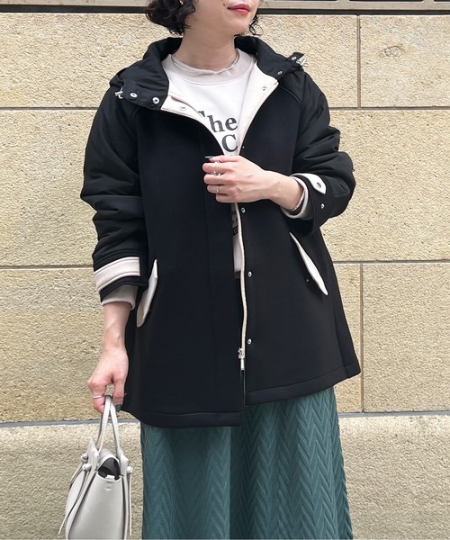 Chez toi(シェトワ)の「ウォッシャブル中綿×ダンボールフードジャケット(ダウンジャケット/コート・レディース・ブラック/ベージュ/アイボリー・FREE)」の2枚目の写真