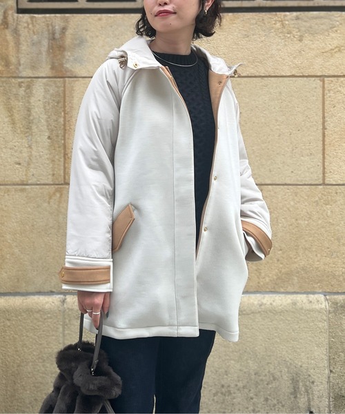 Chez toi(シェトワ)の「ウォッシャブル中綿×ダンボールフードジャケット(ダウンジャケット/コート・レディース・ブラック/ベージュ/アイボリー・FREE)」の7枚目の写真