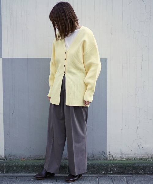 DROIT BELLO（ドロイトベロ）の「DROIT BELLO（ドロイトベロ）リブカーデ（カーディガン/ボレロ・レディース・ベージュ/イエロー・F）」の4枚目の写真