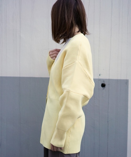 DROIT BELLO（ドロイトベロ）の「DROIT BELLO（ドロイトベロ）リブカーデ（カーディガン/ボレロ・レディース・ベージュ/イエロー・F）」の5枚目の写真