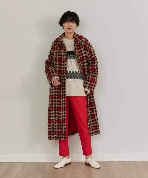 Maison de Beige(メゾンドベージュ)の「PONTETORTOロービングチェックコート(ステンカラーコート・レディース・キャメル・9号)」の2枚目の写真