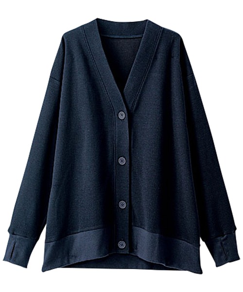 BELLUNA PLUS(ベルーナ)の「ワッフル素材ボタンデザインカーディガン(カーディガン/ボレロ・レディース・杢グレー/イエロー/ネイビー・LARGE/X-LARGE/MEDIUM)」の5枚目の写真