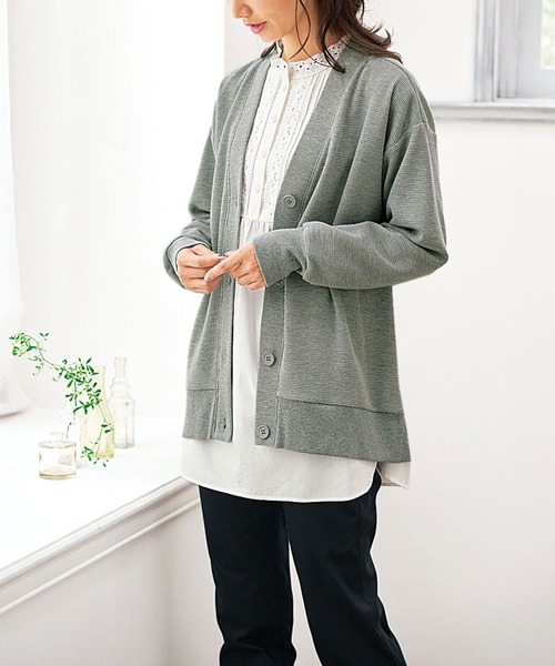 BELLUNA PLUS(ベルーナ)の「ワッフル素材ボタンデザインカーディガン(カーディガン/ボレロ・レディース・杢グレー/イエロー/ネイビー・LARGE/X-LARGE/MEDIUM)」の7枚目の写真