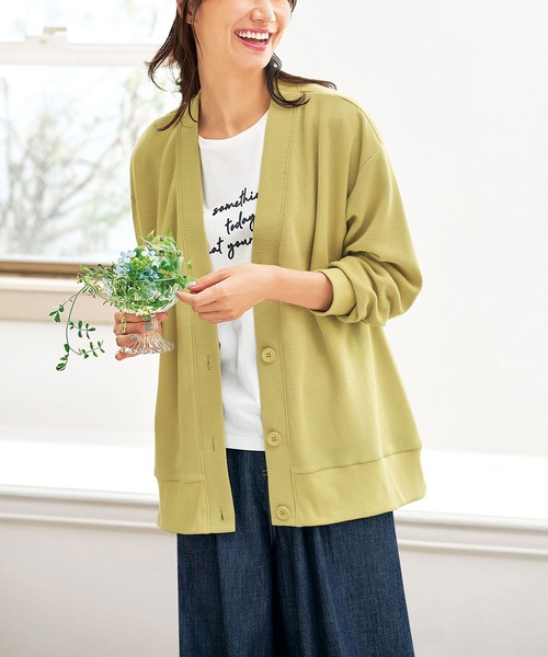 BELLUNA PLUS(ベルーナ)の「ワッフル素材ボタンデザインカーディガン(カーディガン/ボレロ・レディース・杢グレー/イエロー/ネイビー・LARGE/X-LARGE/MEDIUM)」の15枚目の写真
