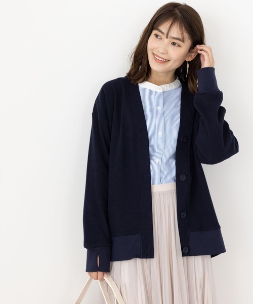 BELLUNA PLUS(ベルーナ)の「ワッフル素材ボタンデザインカーディガン(カーディガン/ボレロ・レディース・杢グレー/イエロー/ネイビー・LARGE/X-LARGE/MEDIUM)」の12枚目の写真