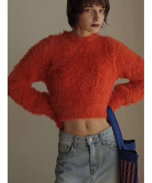AMAIL（アマイル）の「Fuwa fuwa cropd knit（ニット/セーター・レディース・オレンジ/アイボリー/ブルー・FREE）」の14枚目の写真