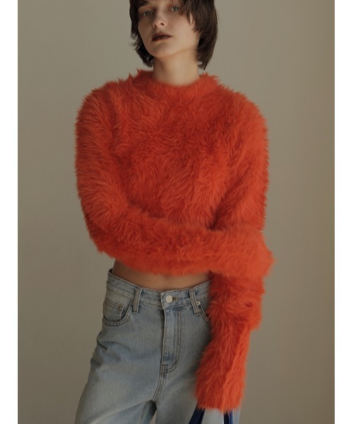 AMAIL（アマイル）の「Fuwa fuwa cropd knit（ニット/セーター・レディース・オレンジ/アイボリー/ブルー・FREE）」の11枚目の写真