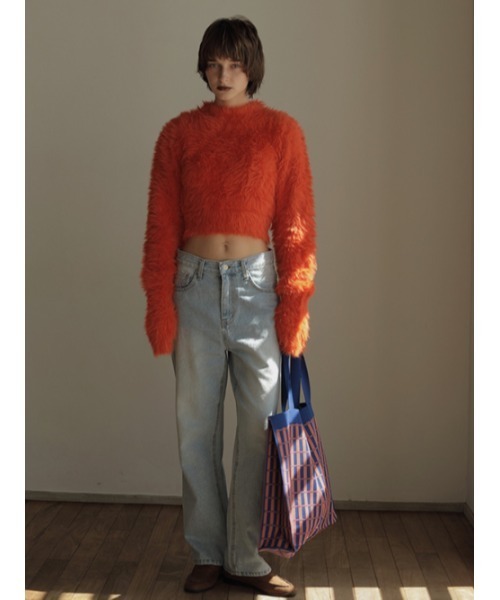 AMAIL（アマイル）の「Fuwa fuwa cropd knit（ニット/セーター・レディース・オレンジ/アイボリー/ブルー・FREE）」の12枚目の写真