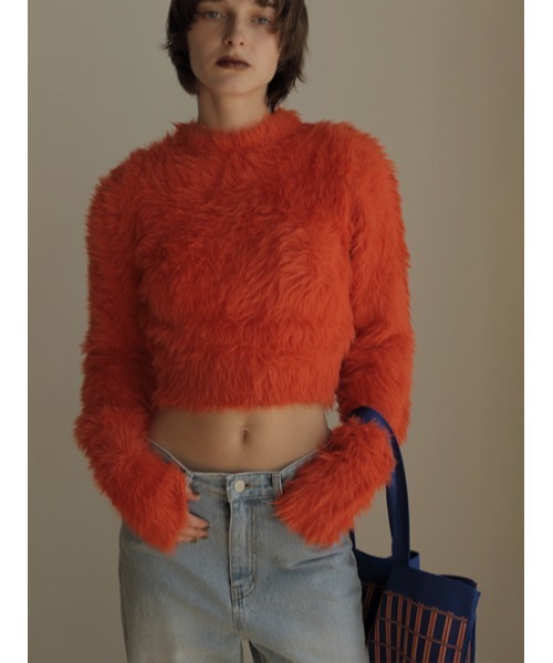 AMAIL（アマイル）の「Fuwa fuwa cropd knit（ニット/セーター・レディース・オレンジ/アイボリー/ブルー・FREE）」の8枚目の写真